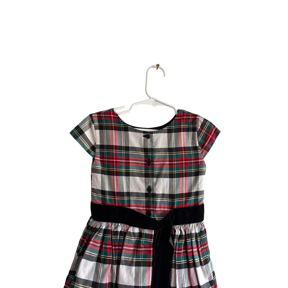Carters Girls Size 4 Red Green Plaid Holiday Dress Velvet Trim Button Back